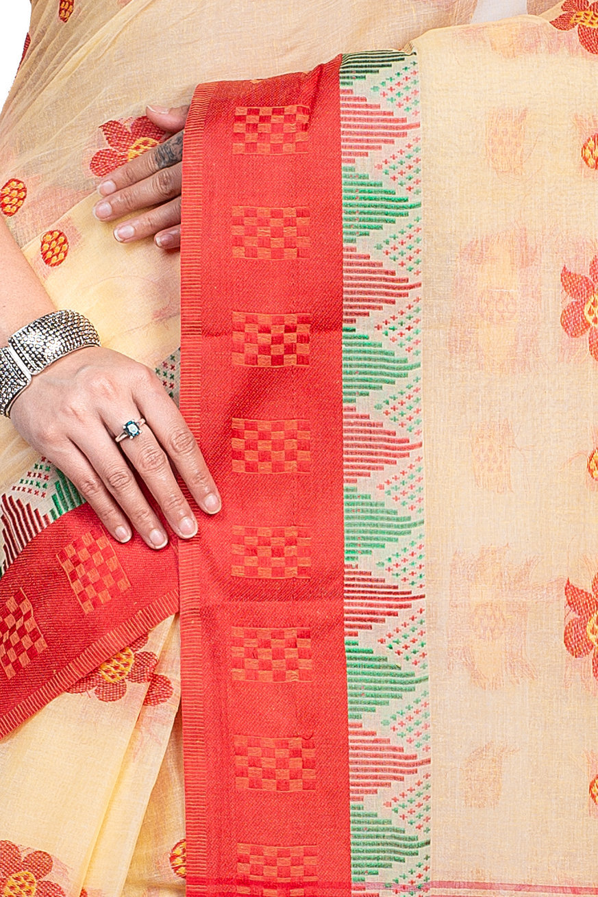 Red Pure Cotton Palasful Tant Saree (894)